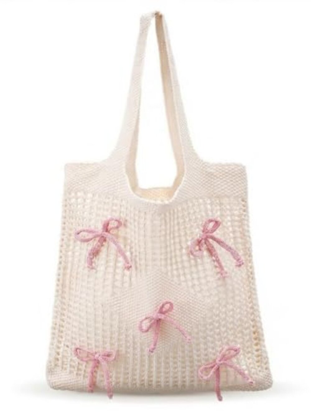 New -  Crochet Tote Bag‎ for Women Coquette Knit Beach Bag with Bows